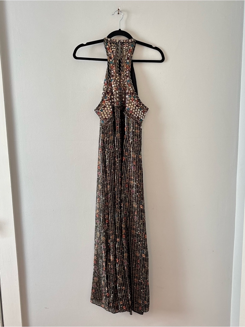 Isabel Marant Ophelie Metallic Striped Beaded Halter Maxi Dress Gown Silk Formal - Picture 5 of 10
